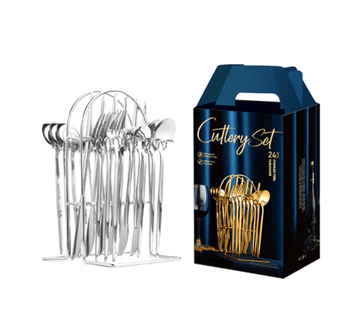 24pcs stainless Steel Dinnerware Set With Storage Rack