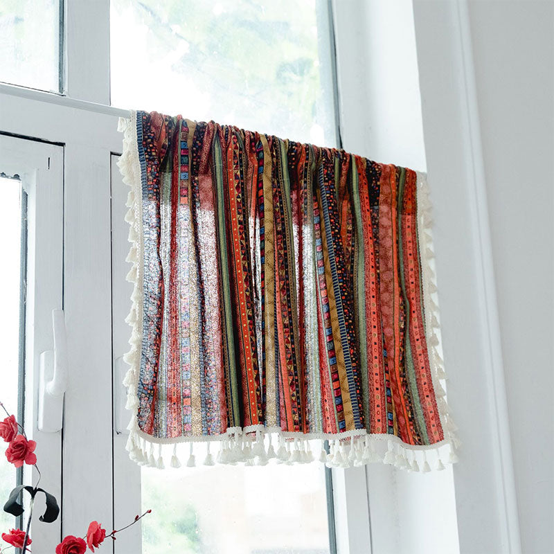 Plaid Tier Curtain | Cotton Linen | Colorful