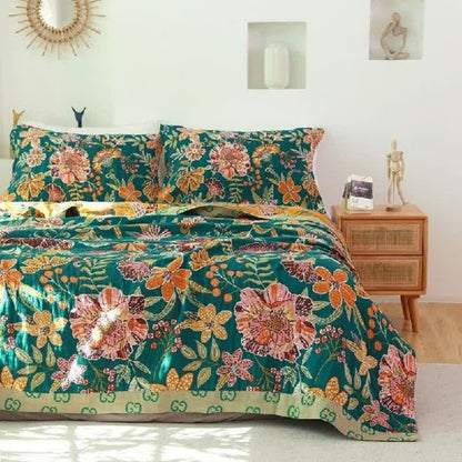 Reversible Cotton Quilt | Colorful Flower Patterns | Full, Queen, King Sizes