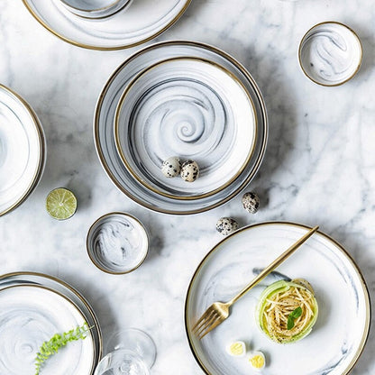 Catalina Dinnerware Set | White Marble Porcelain | 4, 6, or 8 Person Set