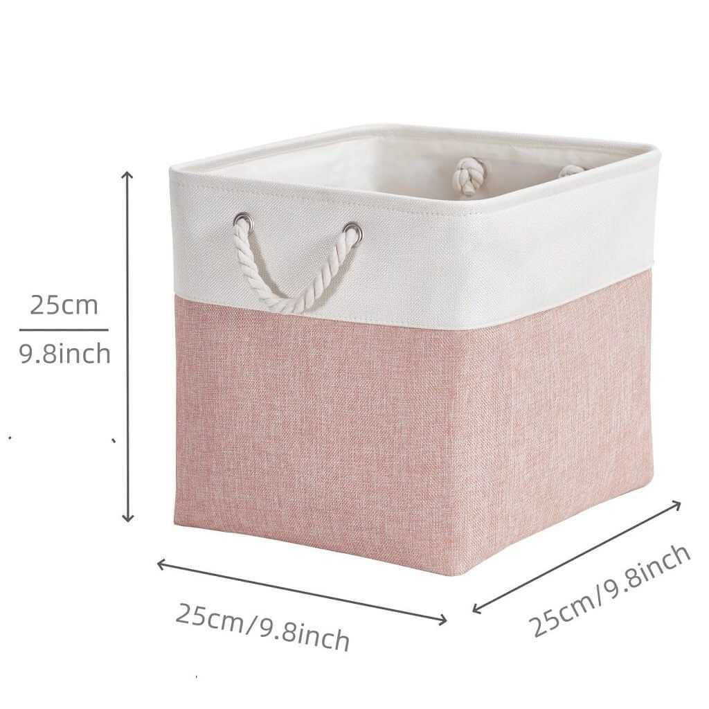 Fabric Storage Cube Boxes | High-Quality Fabric with Rope Handles | Set of 4 in White and Pink