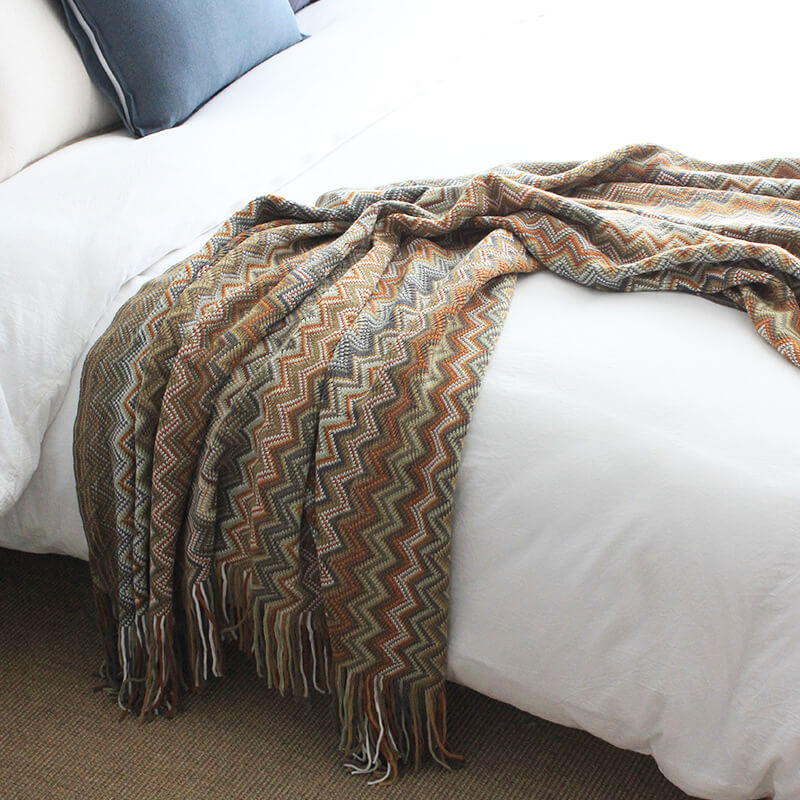 Striped Tassel Blanket | Soft Acrylic Fiber | Multiple Sizes