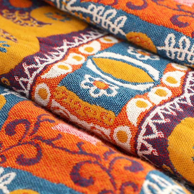 Boho Reversible Sofa Blanket | 95% Cotton | Orange, Full Size 59"W x 79"L