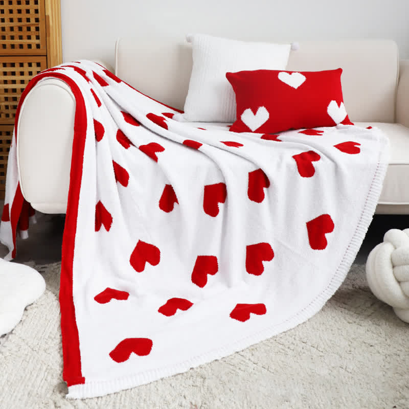 Heart Print Reversible Throw Blanket | Soft Acrylic-Polyester Blend | 51"x63" or 59"x79"