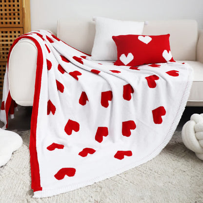Heart Print Reversible Throw Blanket | Soft Acrylic-Polyester Blend | 51"x63" or 59"x79"