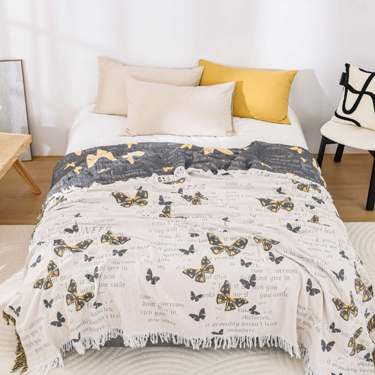 King Size Cotton Jacquard Quilt | Butterfly Print