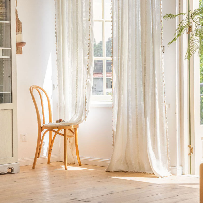 Bohemian Semi-Blackout Curtain | Soft Polyester with Tassels | 55"W x 63"-118"L