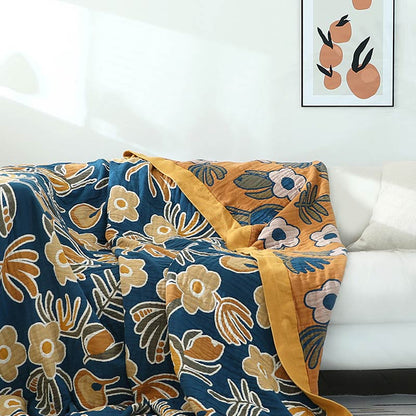 Yellow Flower Sofa Blanket | Soft Cotton Gauze | Reversible Design