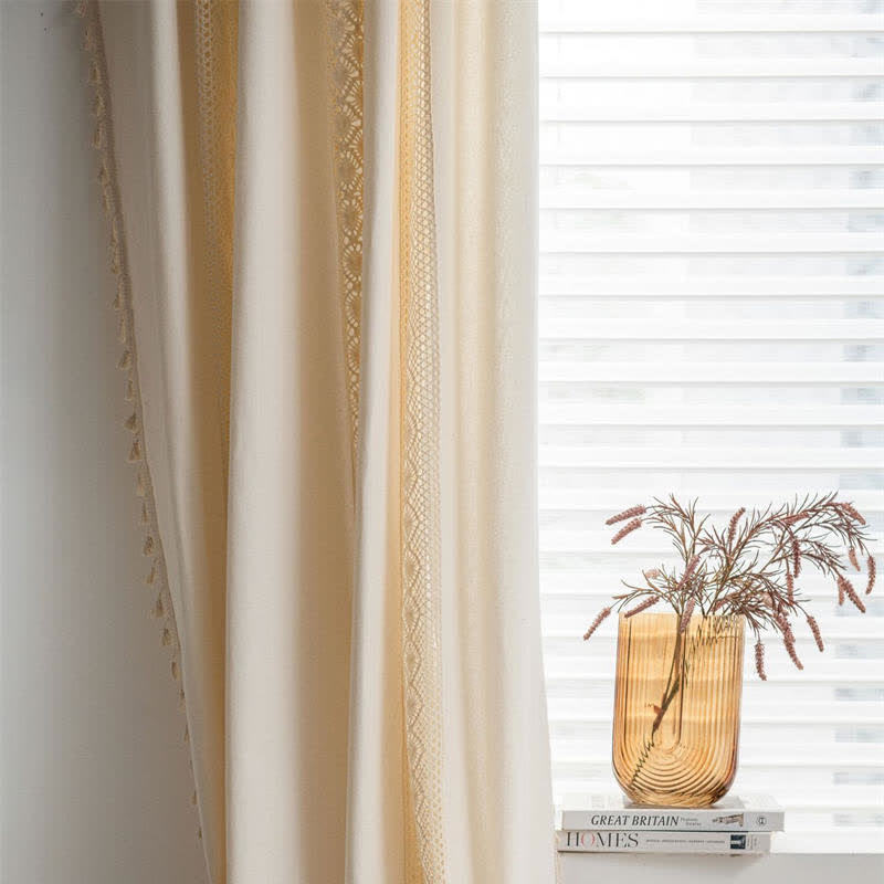 Beige Tassel Curtain | Cotton Linen | Semi-Blackout