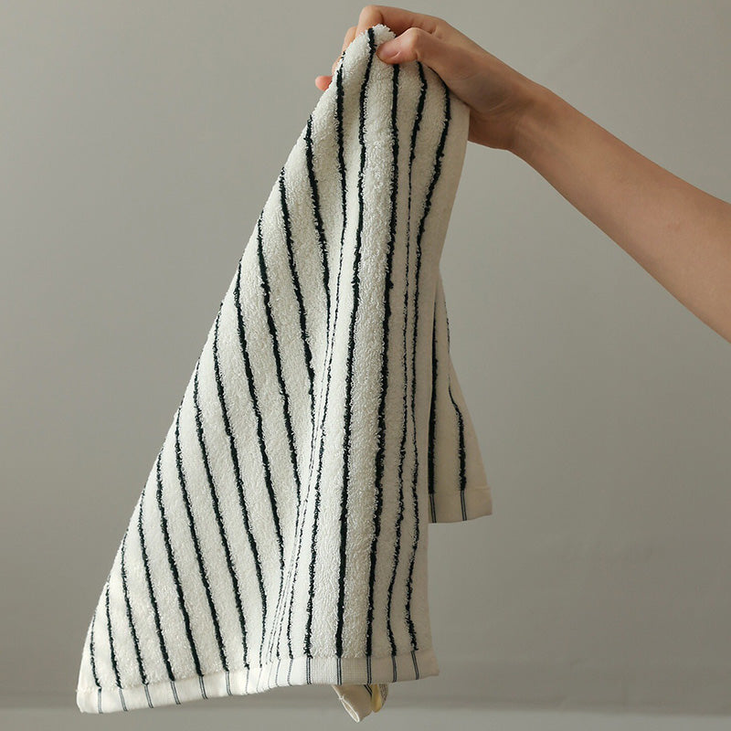 Breathable Cotton Bath Towel | White & Black Striped | 70cm x 140cm
