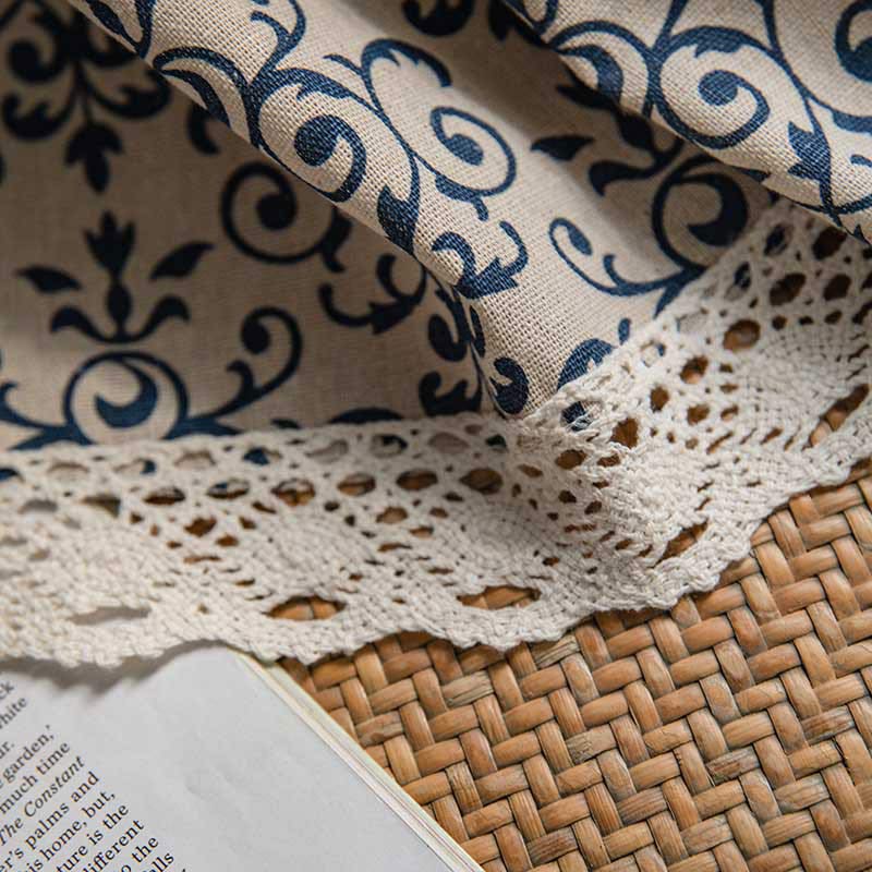 Boho Semi-Blackout Curtain | Cotton Blend | Blue Pattern