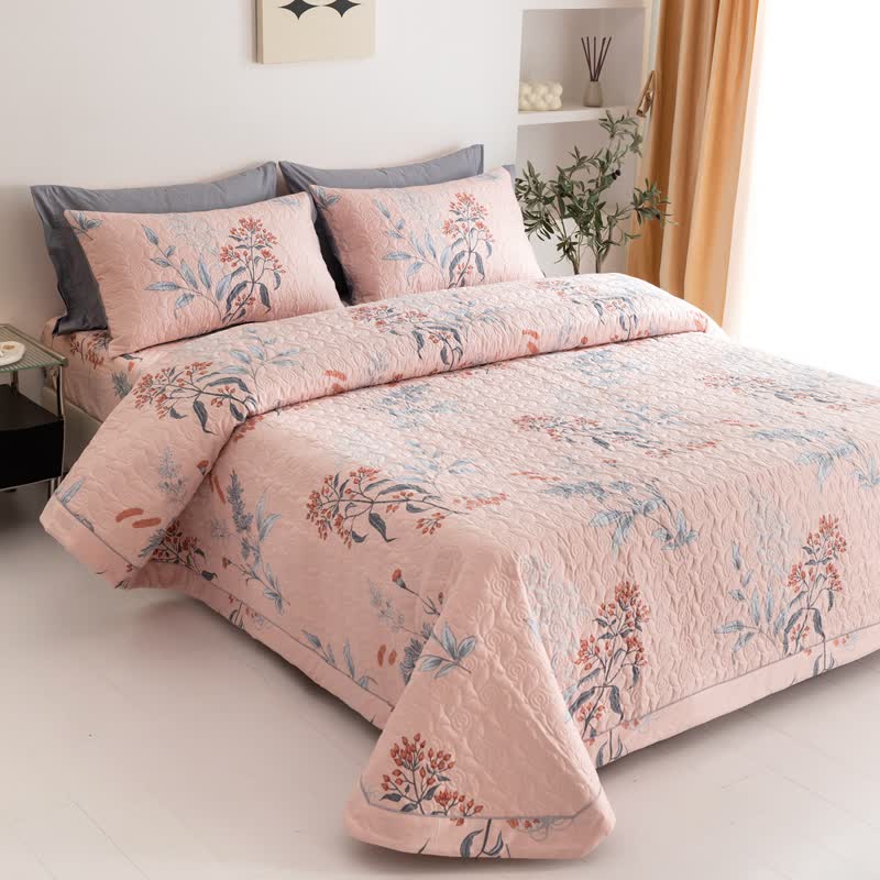 Floral Quilted Bedding Set | 100% Organic Cotton | Queen Size, 2 Pillowcases