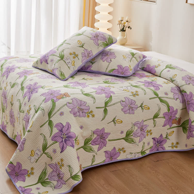 Quilted Cotton Bedding Set | Eco-Friendly Floral Design | Queen Size with 2 Pillowcases