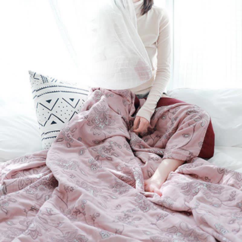 Cotton Sofa Blanket | Lightweight Flower Print | Reversible Design 59" x 79"