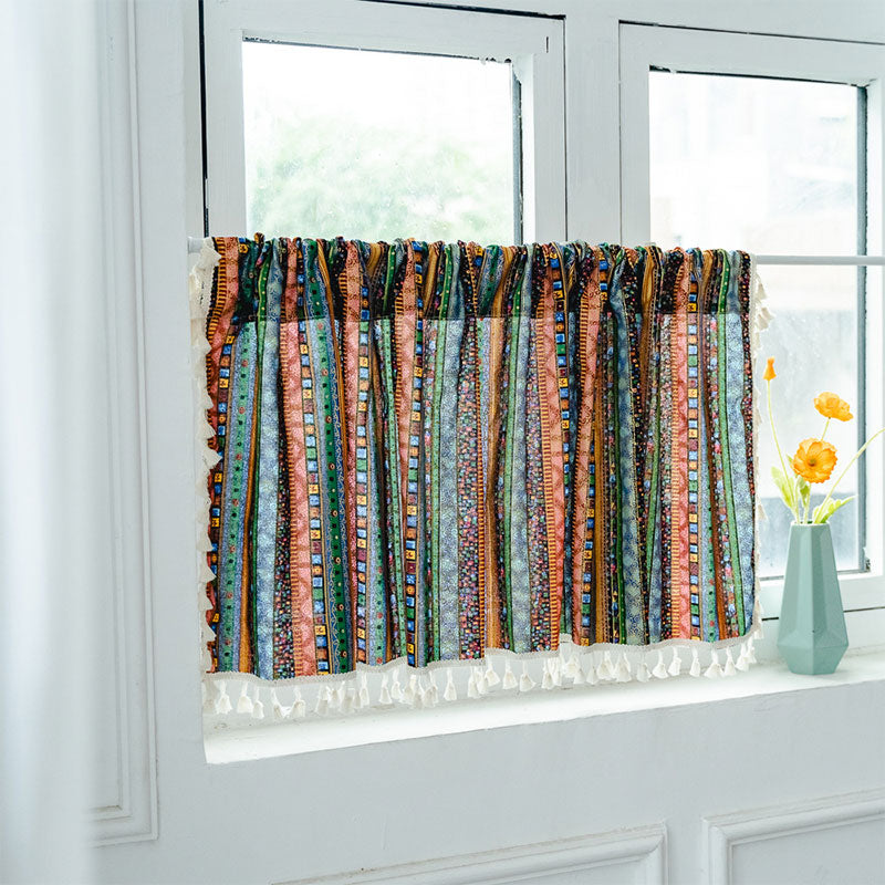 Plaid Tier Curtain | Cotton Linen | Colorful