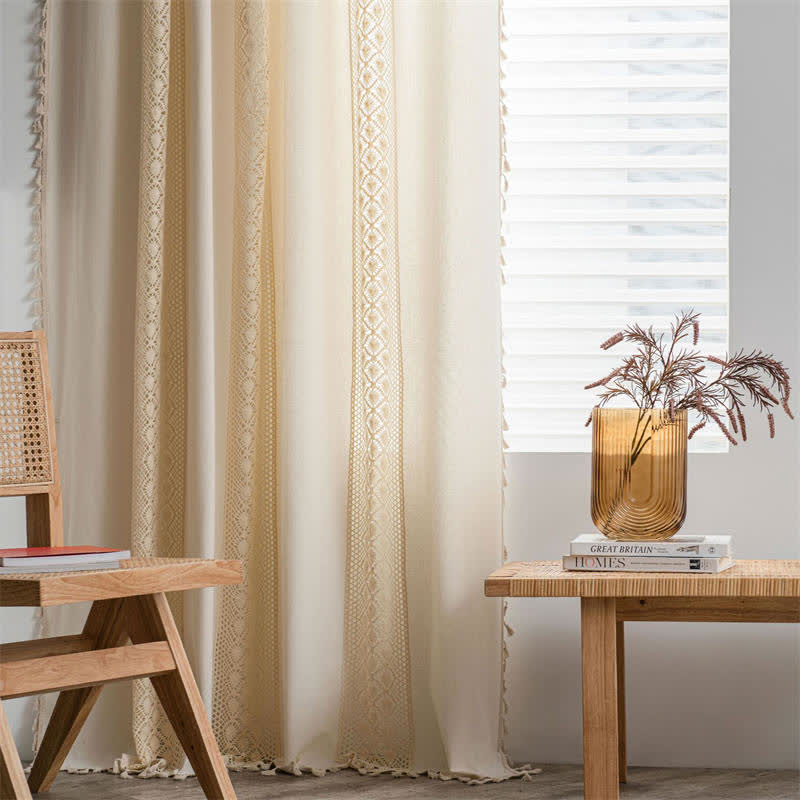 Beige Tassel Curtain | Cotton Linen | Semi-Blackout