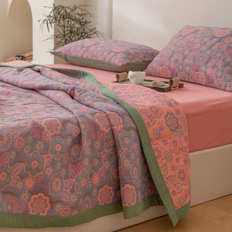Reversible Floral Cotton Quilt | 100% Organic Cotton | Full/Queen/King Sizes