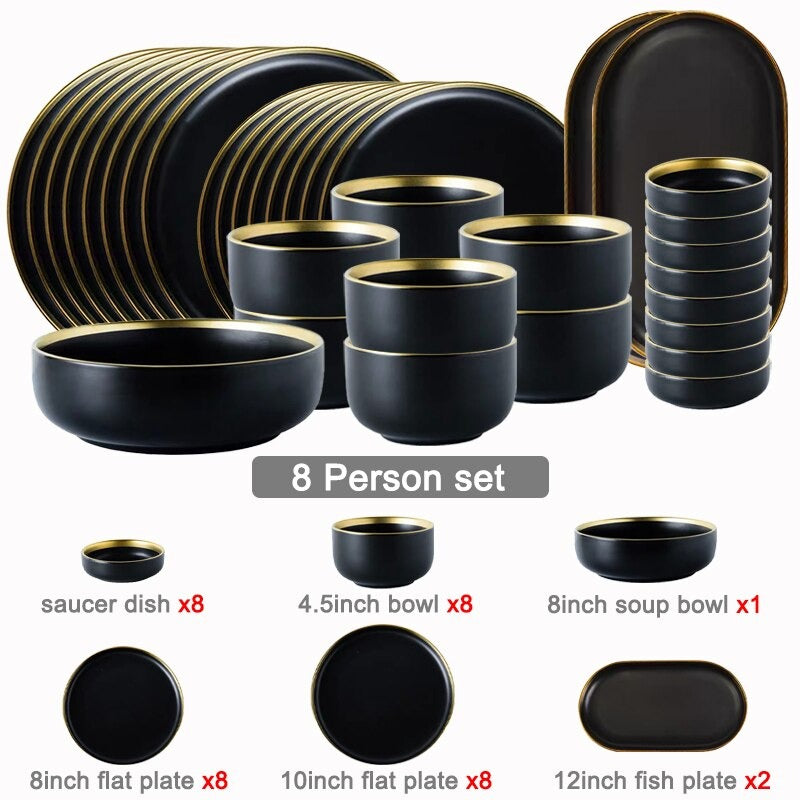 Legacy Dinnerware Set | Fine Porcelain | Black and Gold