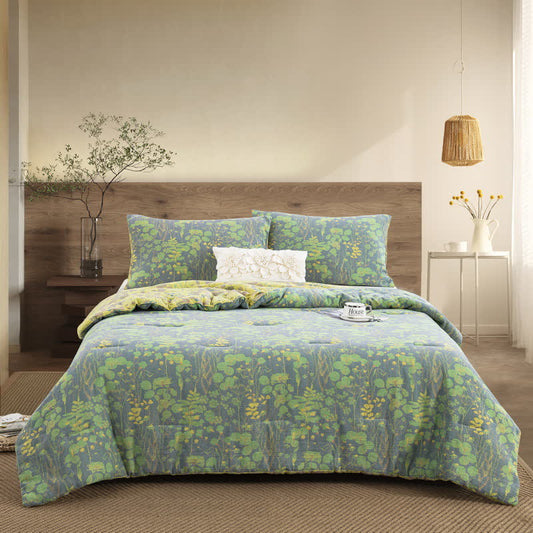 Cotton Gauze Bedding Set | Organic Cotton with Jacquard Weave | Includes Quilt & 2 Pillowcases