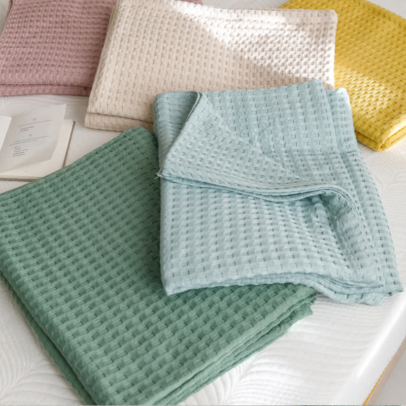 Solid Color Waffle Cotton Reversible Quilt | 100% Organic Cotton | Full/Queen Size