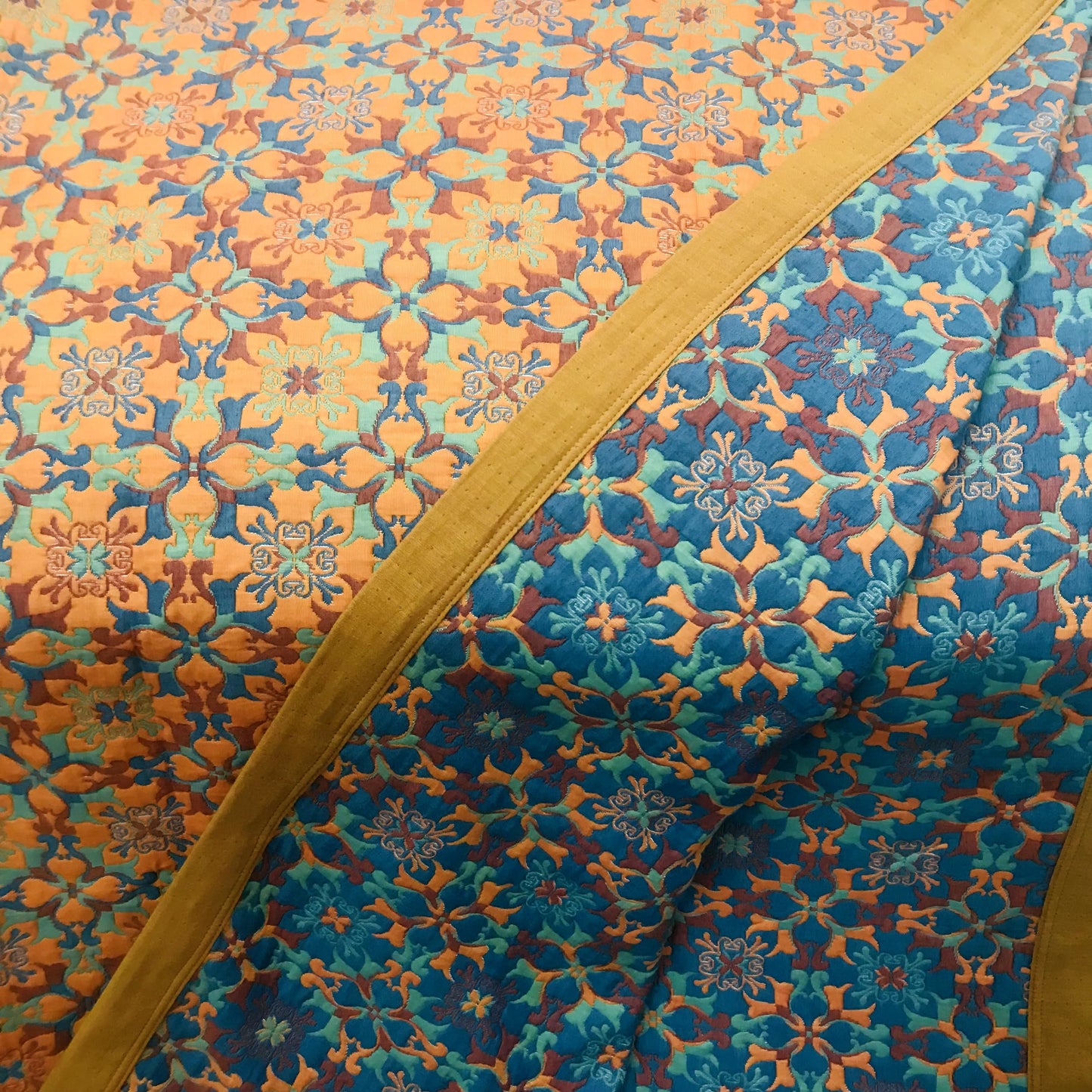 Cotton Quilt Set | Reversible Orange & Blue | 1 Quilt & 2 Pillowcases