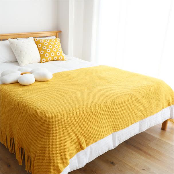 Knit Tassel Blanket | Soft Acrylic Fiber | Solid Color