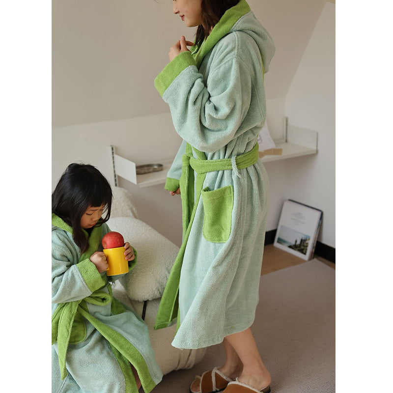 Flower Colorblock Hooded Bathrobe | Soft Cotton Fabric | Kids & Adults Sizes
