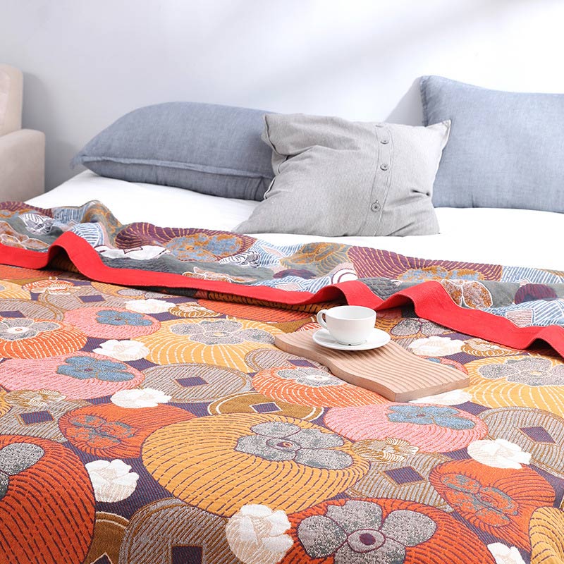 Reversible Cotton Gauze Quilt | Colorful Persimmon | Available in Full, Queen, King Sizes