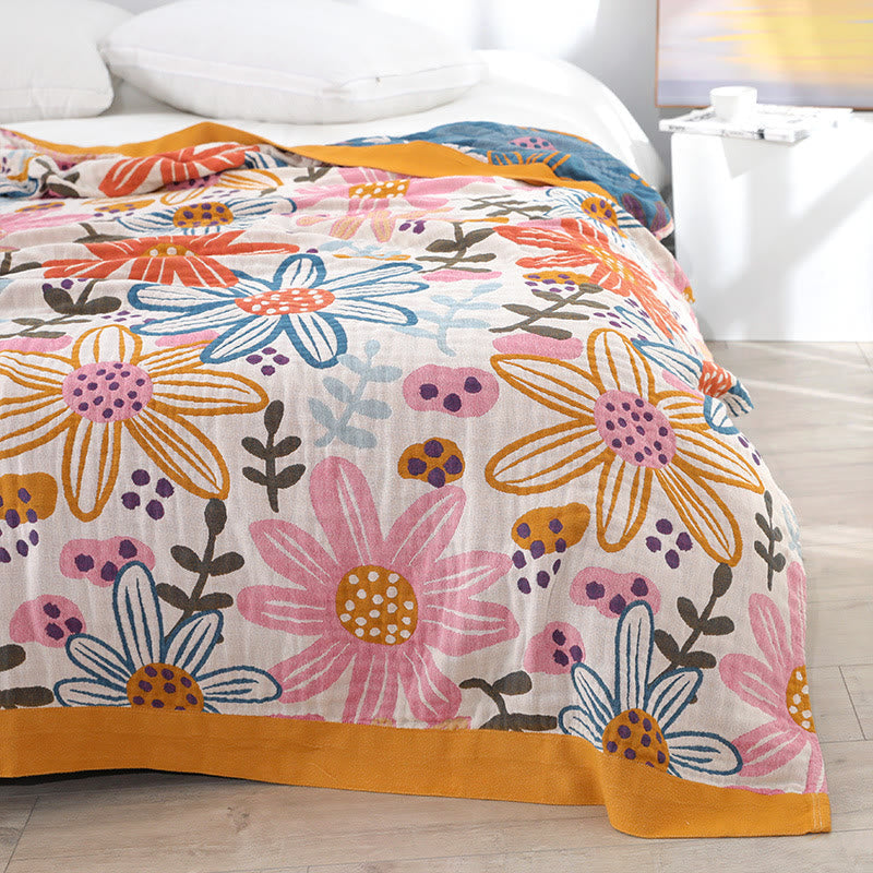 Reversible Cotton Gauze Quilt | Childlike Flower Design | Full/Queen/King Sizes