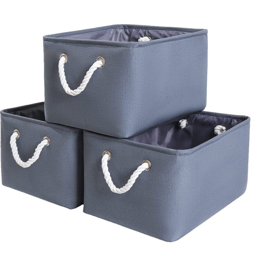 Dark Grey Storage Basket | Washable Canvas with Rope Handles | Multiple Sizes Available