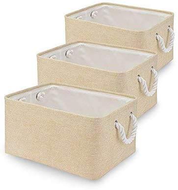 Fabric Storage Baskets | Durable Three-Layer Material | Beige, Set of 3