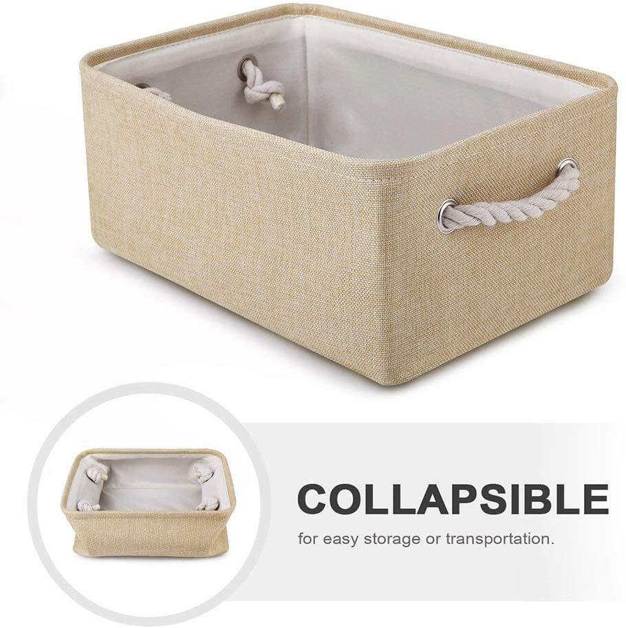 Small Beige Foldable Canvas Storage Baskets | Premium Three-Layer Material | Set of 3