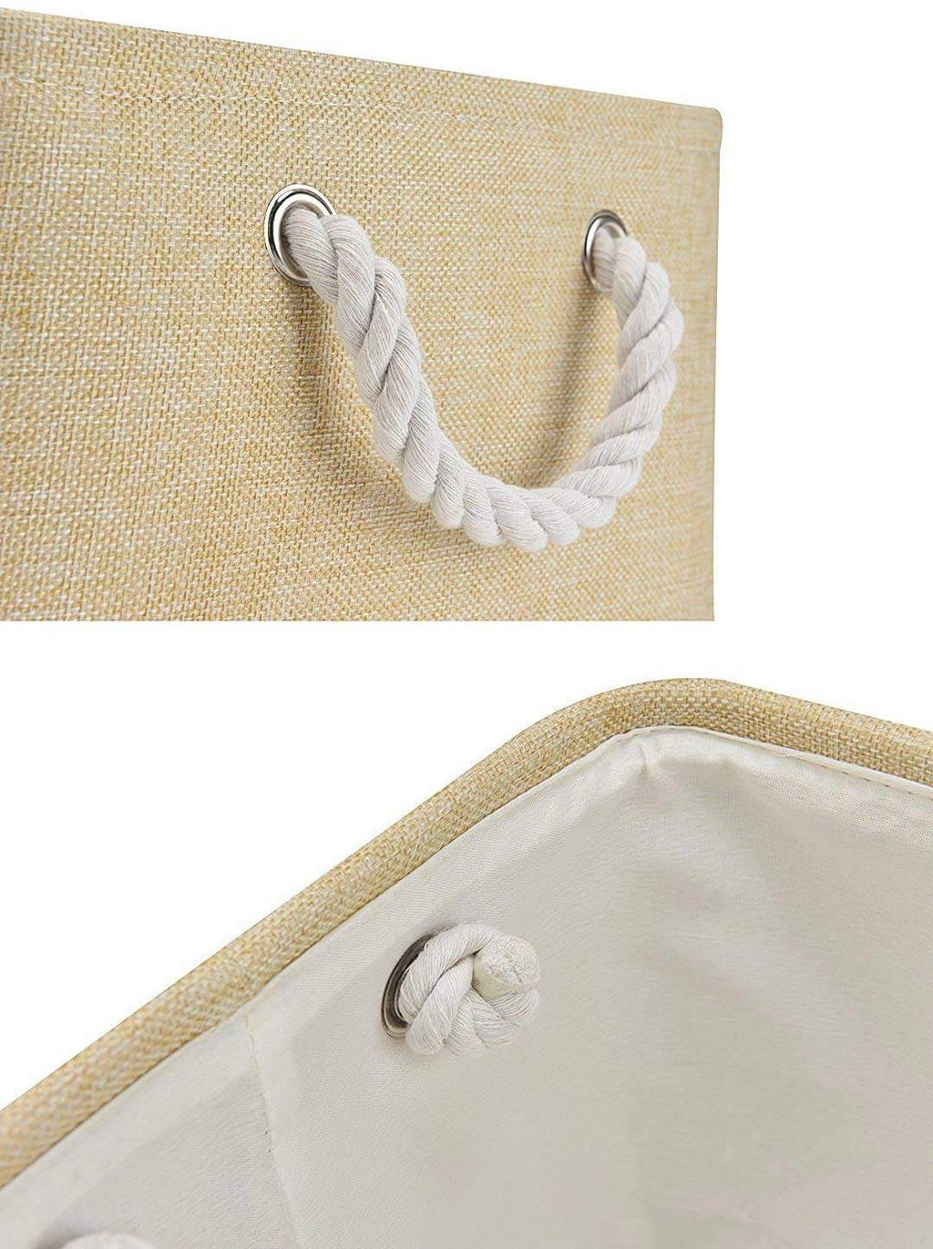 Small Beige Foldable Canvas Storage Baskets | Premium Three-Layer Material | Set of 3