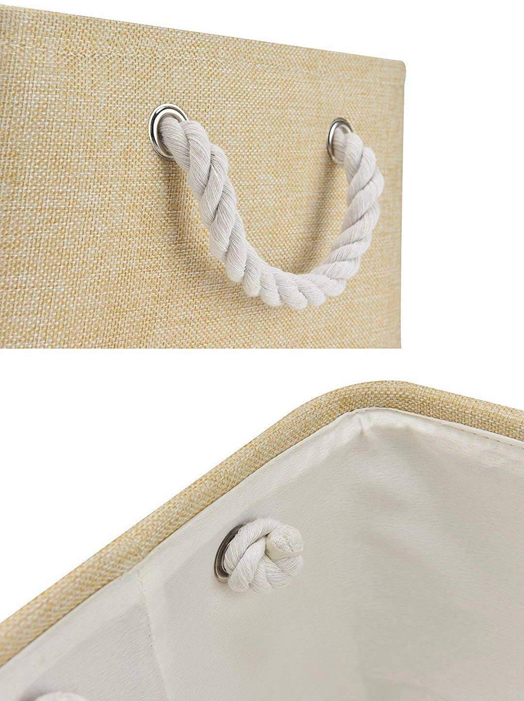 Small Beige Foldable Canvas Storage Baskets | Premium Three-Layer Material | Set of 3