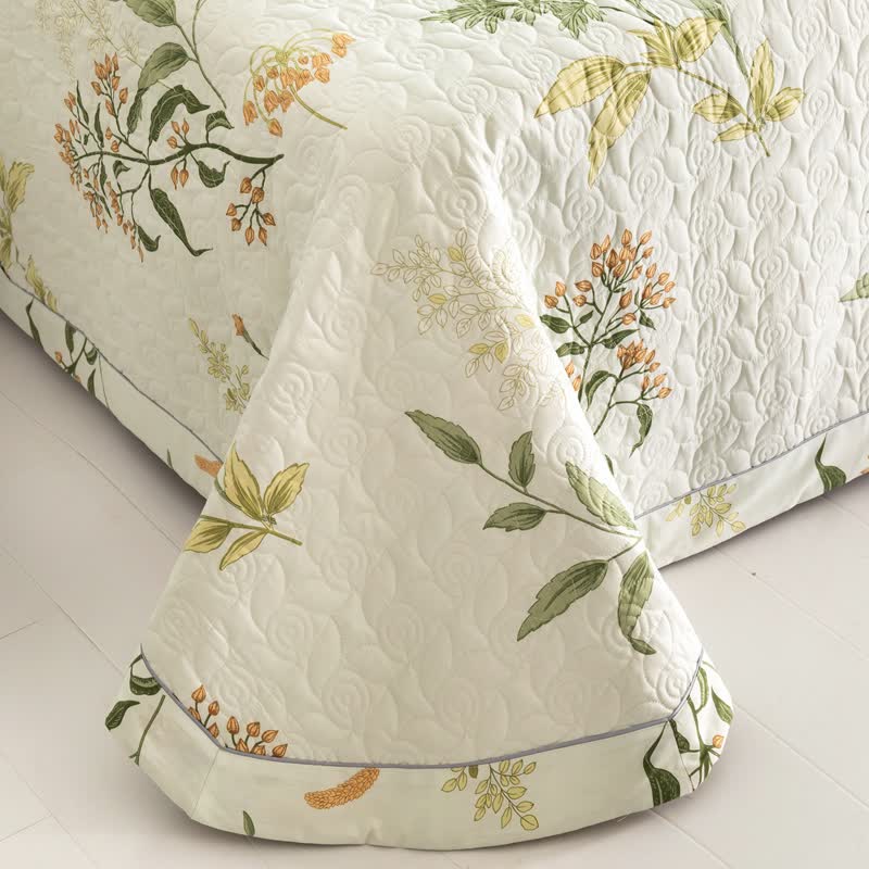 Floral Quilted Bedding Set | 100% Organic Cotton | Queen Size, 2 Pillowcases