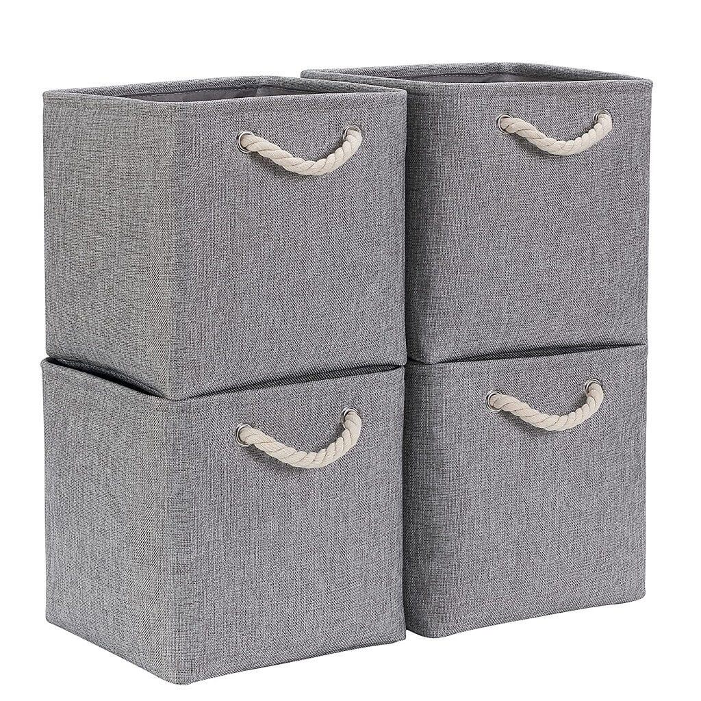 Grey Storage Baskets | Durable Fabric with Rope Handles | Set of 3 Sizes