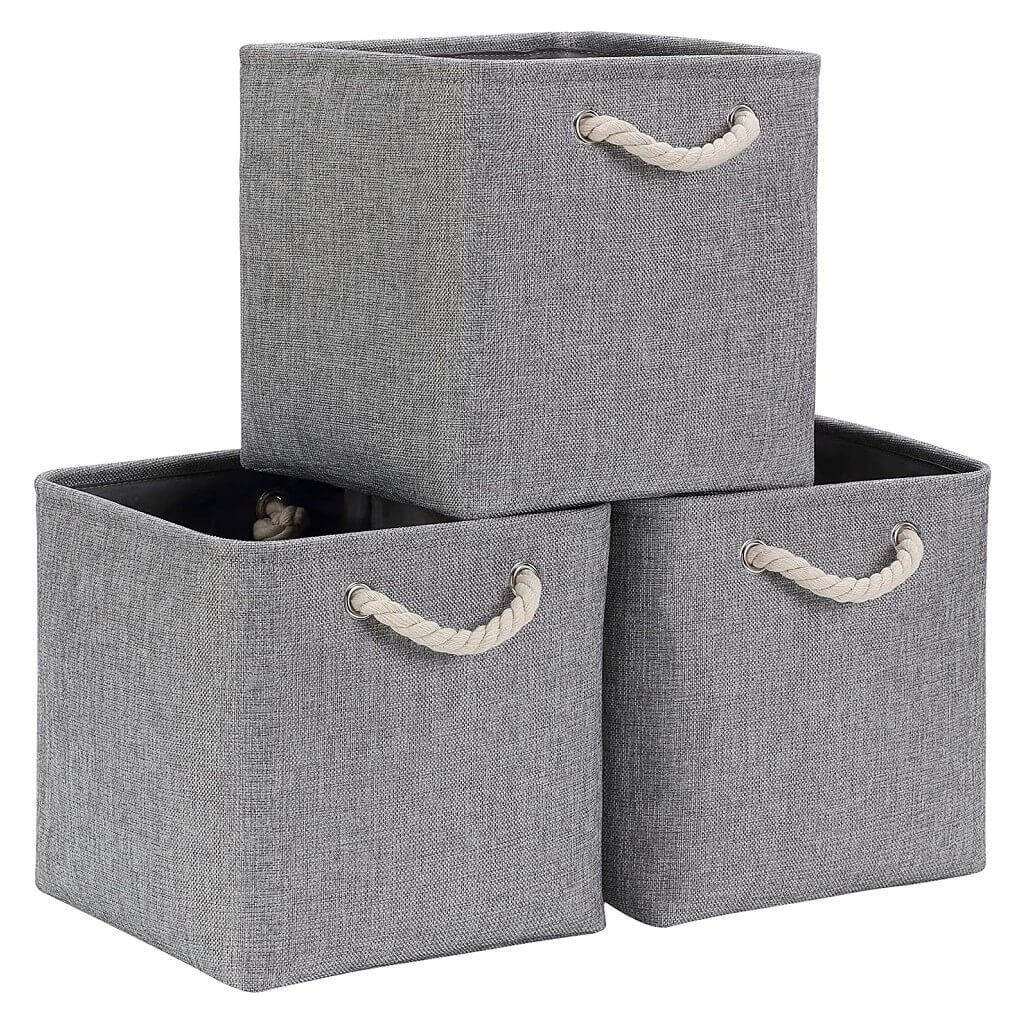 Grey Storage Baskets | Durable Fabric with Rope Handles | Set of 3 Sizes