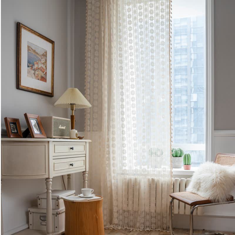 Decorative Curtain | Polyester | Diamond & Flower Design
