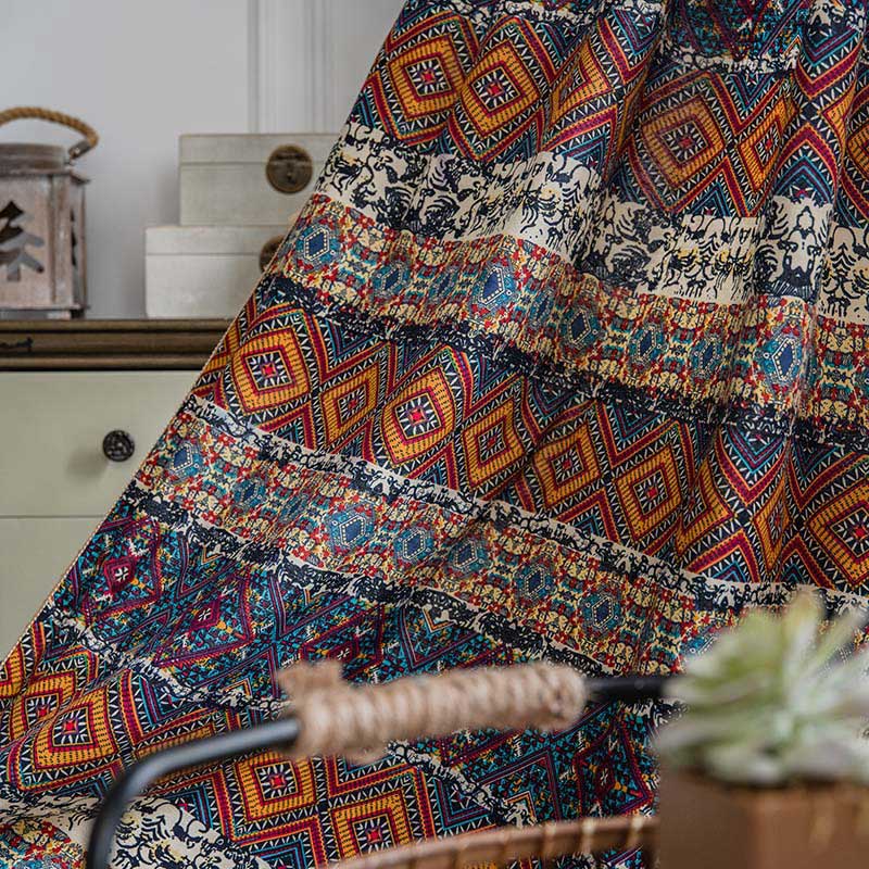 Boho Semi-Blackout Curtains | Cotton Blend Fabric | Colorful Drapes
