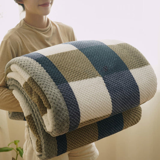 Plaid Fleece Throw Blanket | High-Quality Polyester | Warm Coral Color