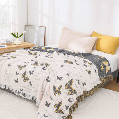 King Size Cotton Jacquard Quilt | Butterfly Print