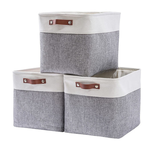 Fabric Storage Boxes | White & Grey | Set of 2