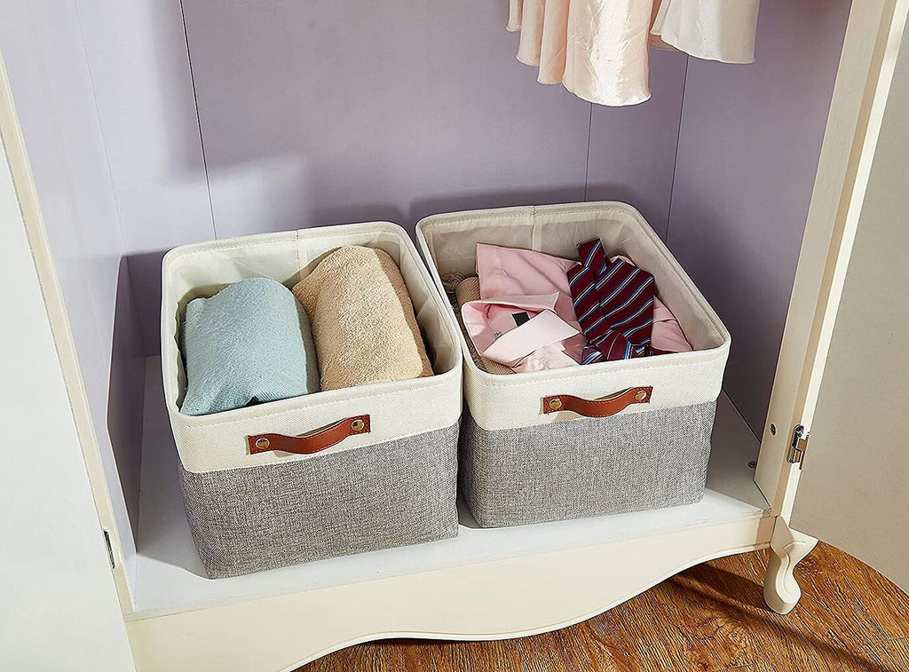 Fabric Storage Boxes | White & Grey | Set of 2