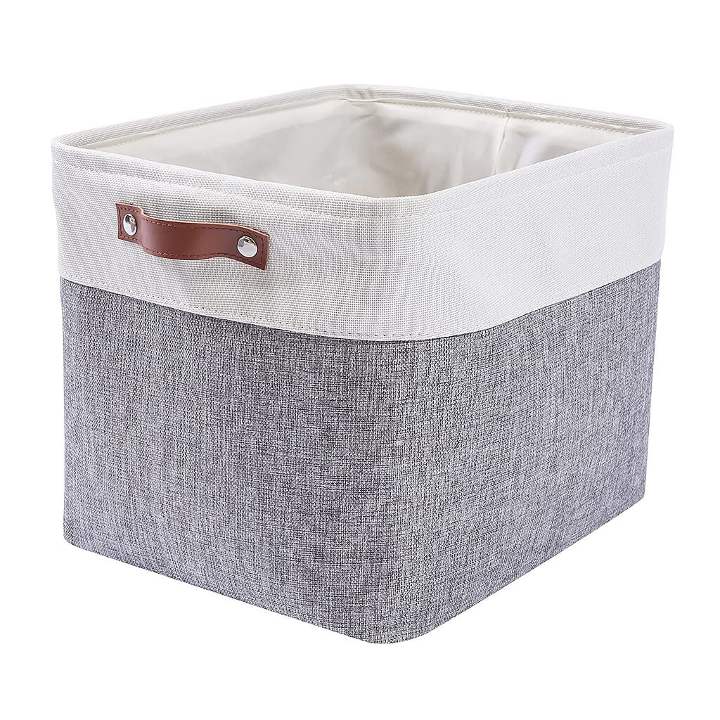 Fabric Storage Boxes | White & Grey | Set of 2