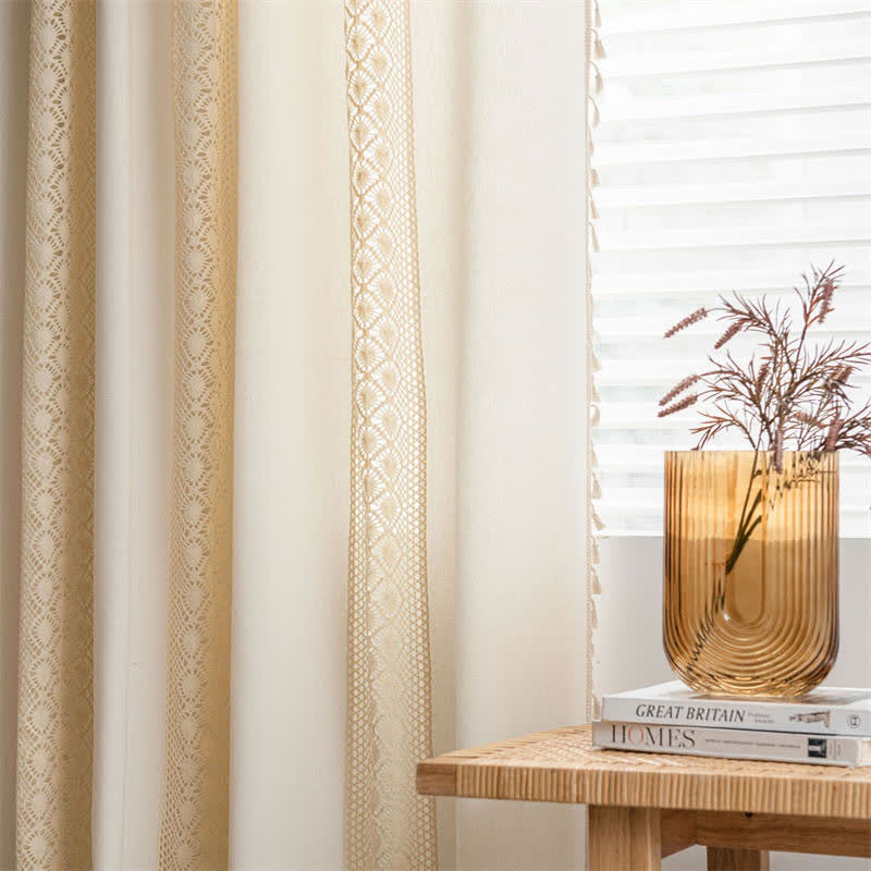 Beige Tassel Curtain | Cotton Linen | Semi-Blackout