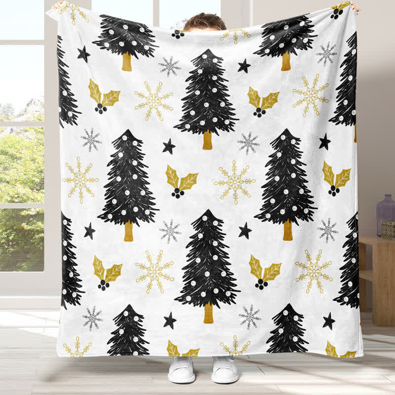 Christmas Tree & Snowflake Flannel Blanket | Soft Polyester | 39" x 59" & 59" x 79"