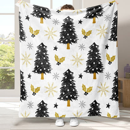 Christmas Tree & Snowflake Flannel Blanket | Soft Polyester | 39" x 59" & 59" x 79"