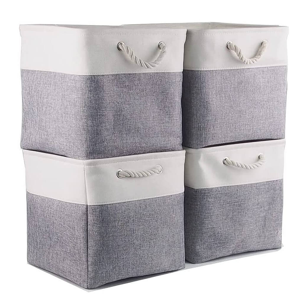 Canvas Storage Basket | Grey & White | 3 Pack