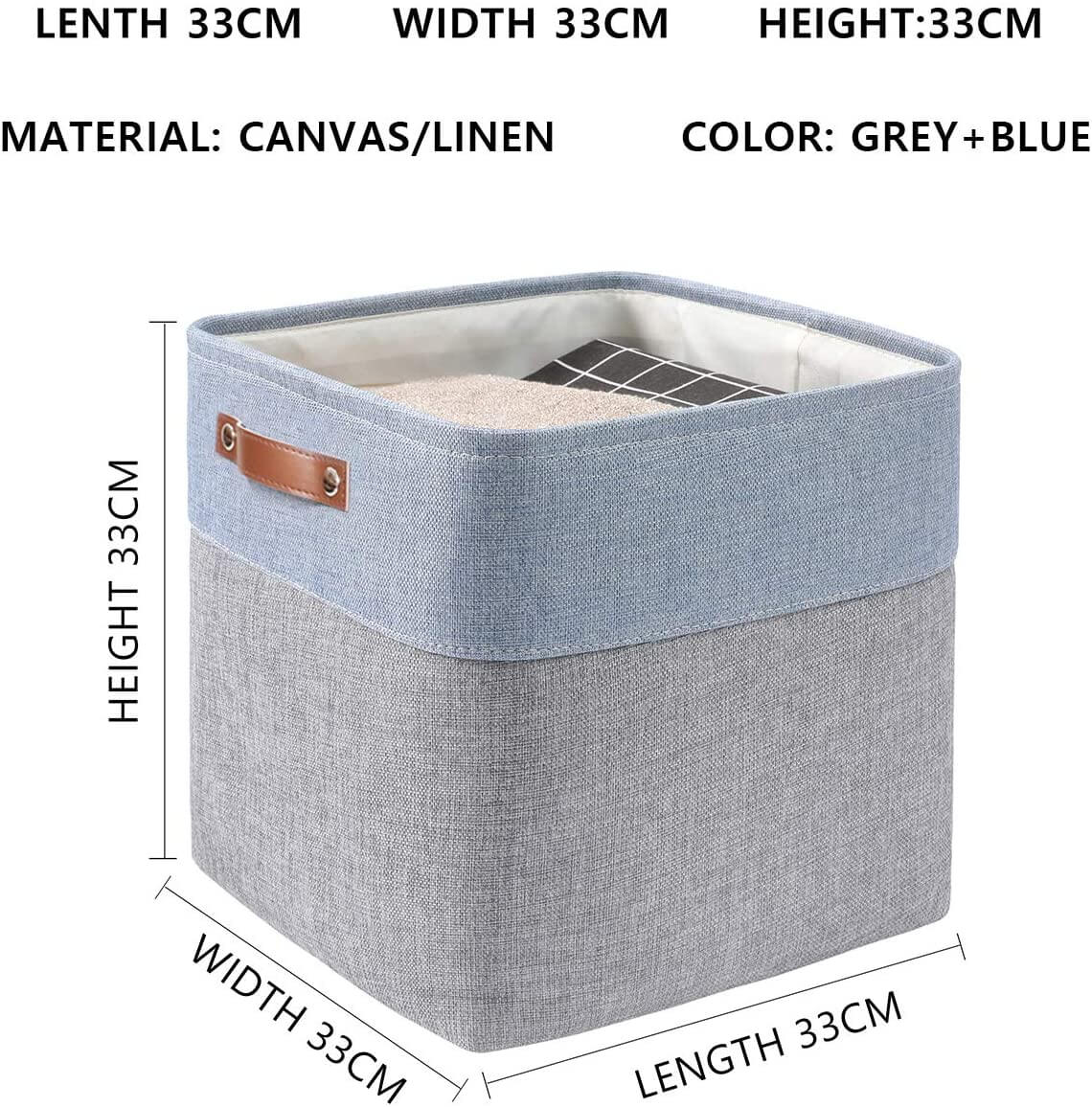 Storage Cube Boxes | Canvas Linen | Grey & Blue Set of 2