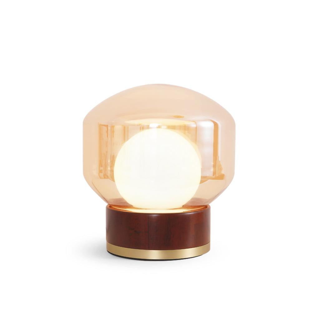 Rigel Table Lamp | Metal & Wood | Wine Red & Amber Shade
